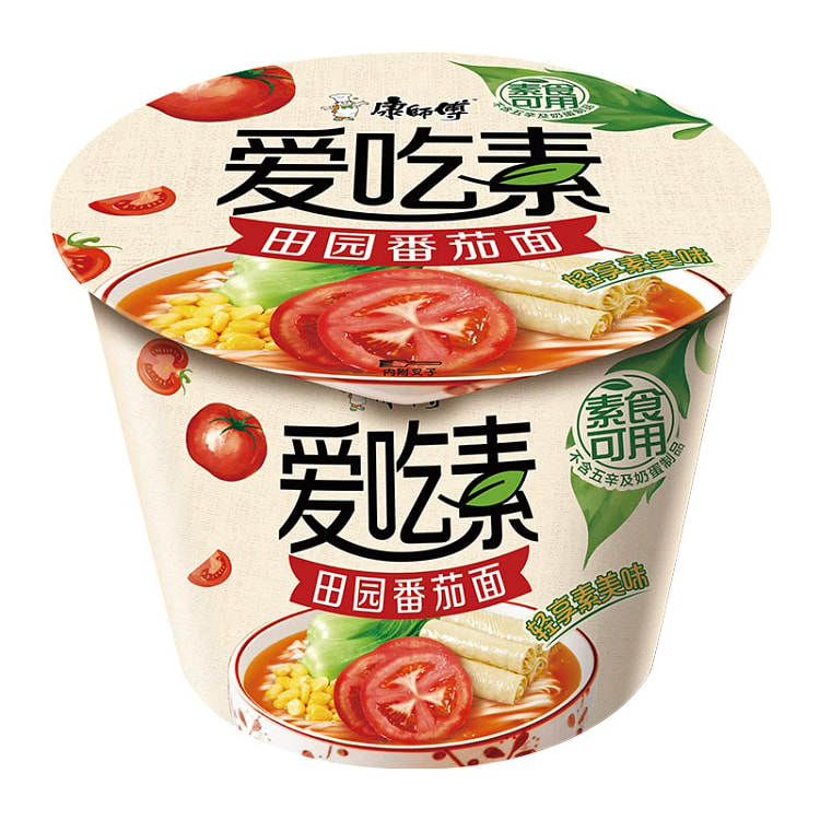 康师傅方便面爱吃素面桶装吃斋素食面田园番茄面85g*1桶