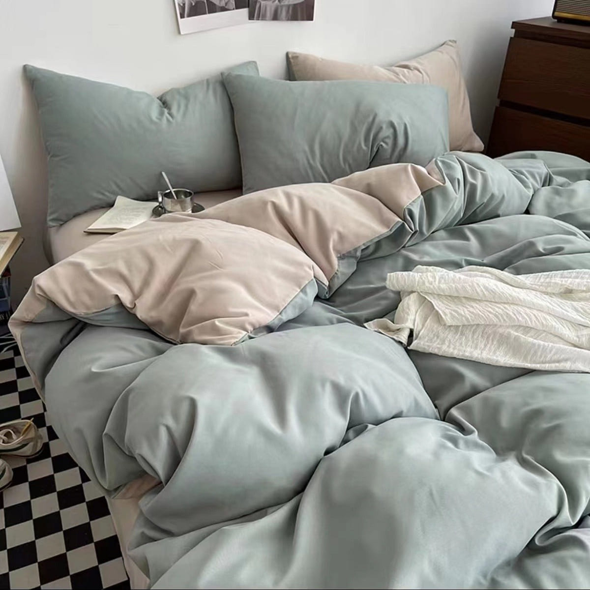 [Matcha khaki150*200] INS Bed 4 Piece Duvet Cover + Sheet + Pillow Ca 1 each