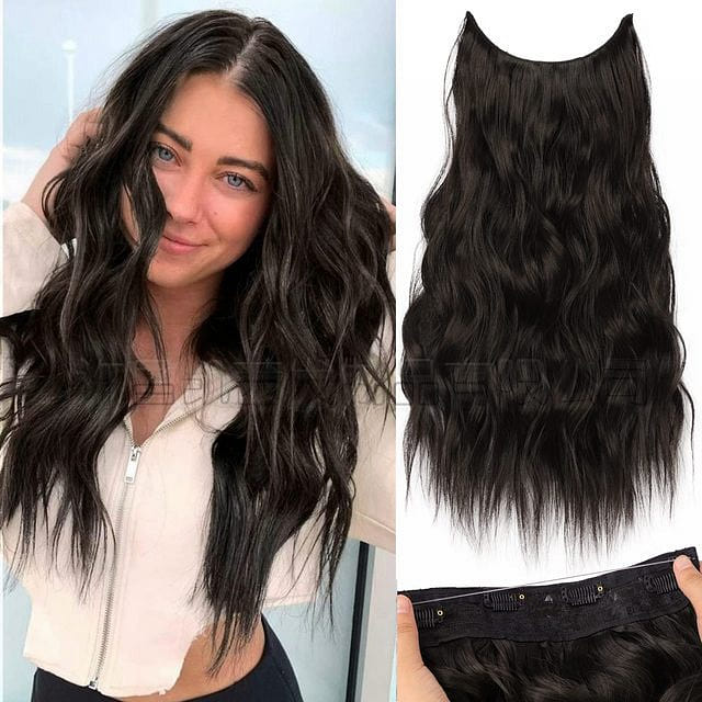 Long Wavy Wig for Women 20 inch Curly Wavy Wig Natural looking, Natural Black 1 box