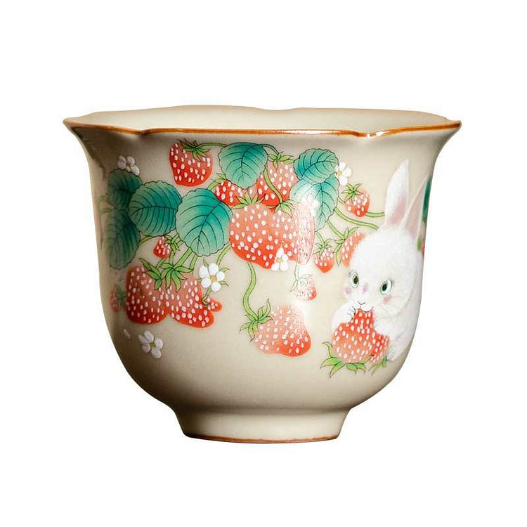 Ru Kiln Strawberry Bunny Flower-Rim Cup Gift Box 1 box