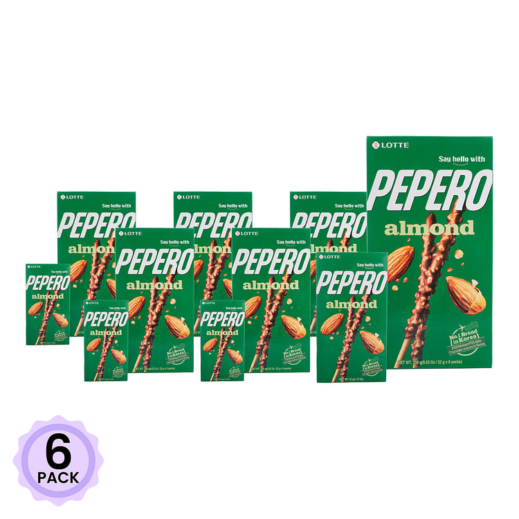 Lotte Pepero 杏仁巧克力饼干棒(8包/盒) 296 克*6 包