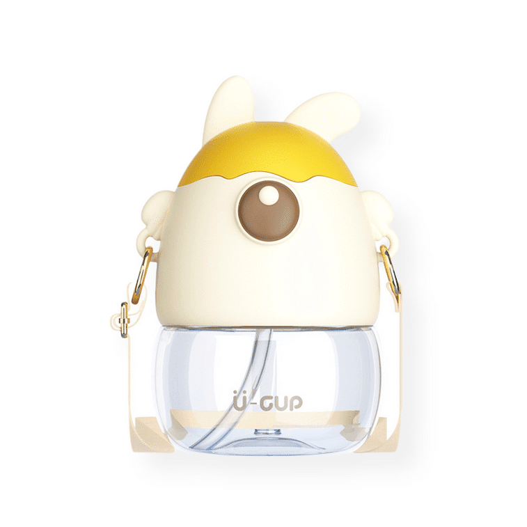 Summer Student Water Bottle Portable Strap Straw Bottle Bunny Cup White 450 ml