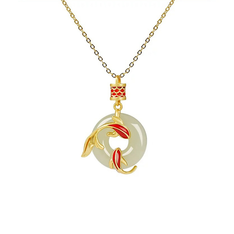 Hotan Jade Koi Necklace Fuyue Ping'an 30 * 20mm 1 box