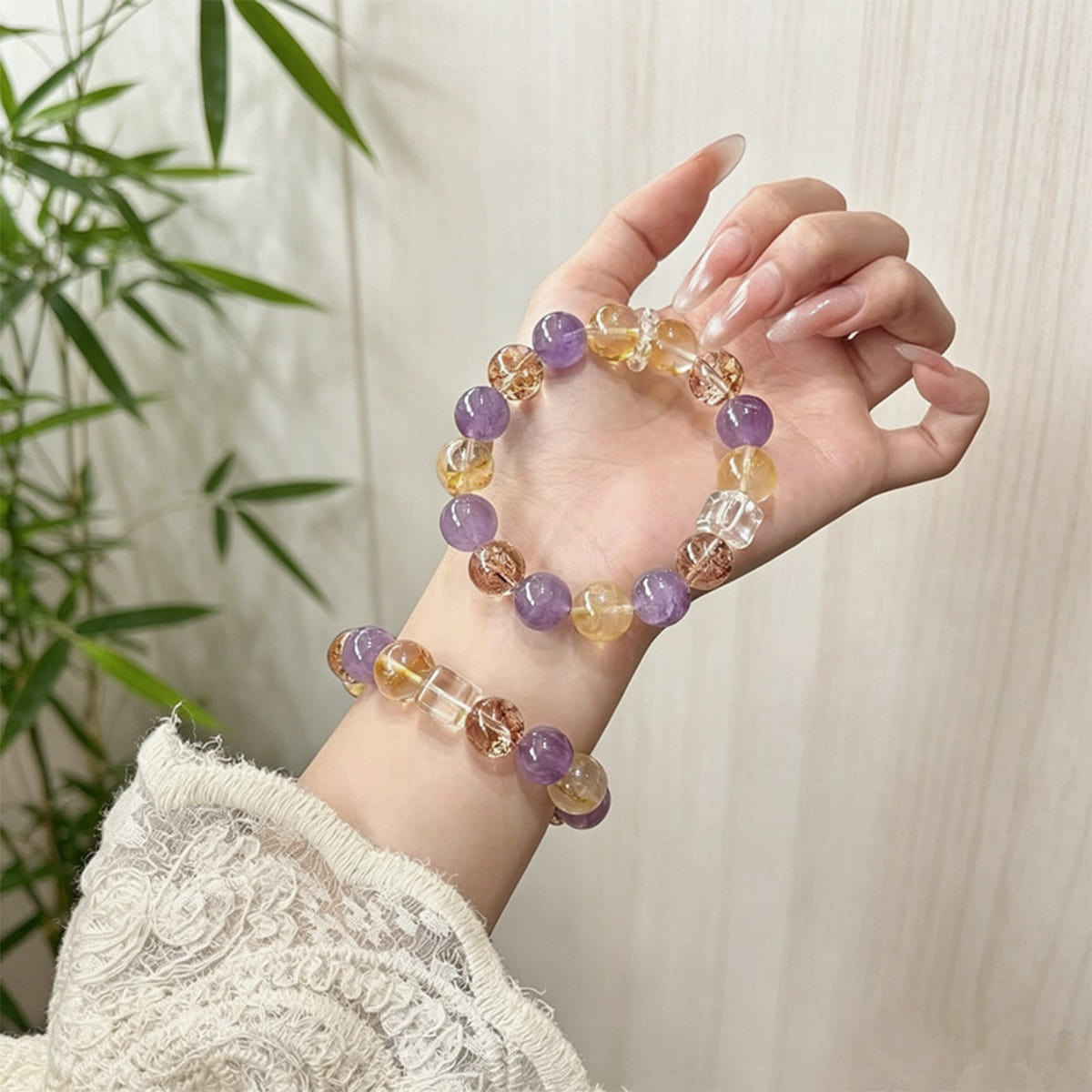 Nat Amethyst Rutilated Clear Quartz Bracelet,F 1 each