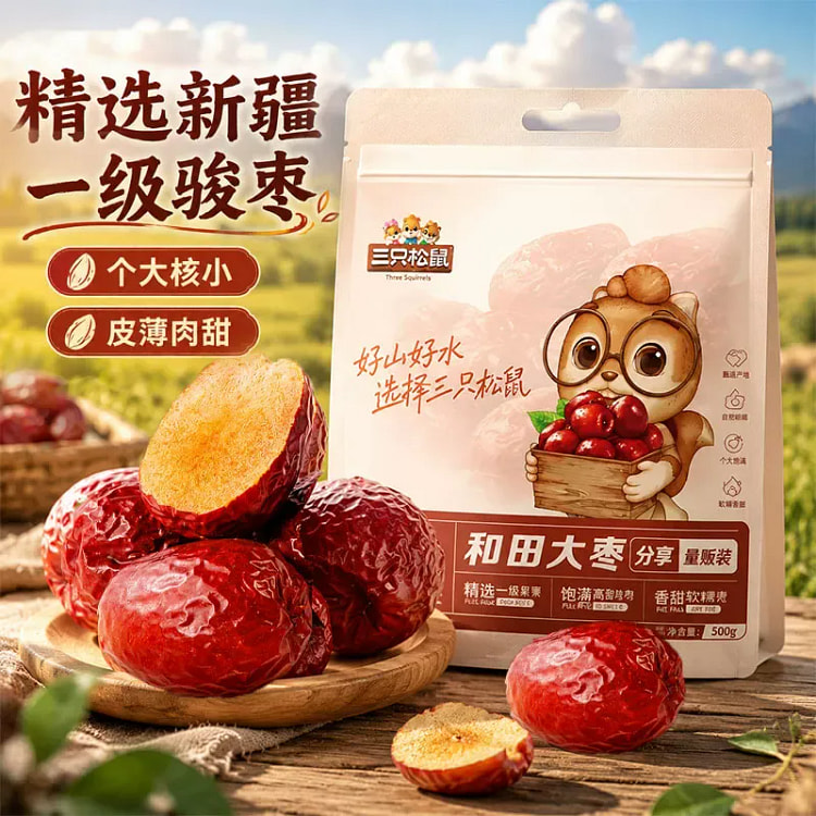 Three Squirrels Hetian Jujubes 500g 500 g