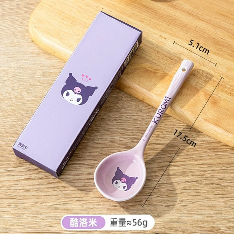 Sanrio Ceramic Soup Spoon Cute Cartoon Home Use Spoon-Kuromi 1 each