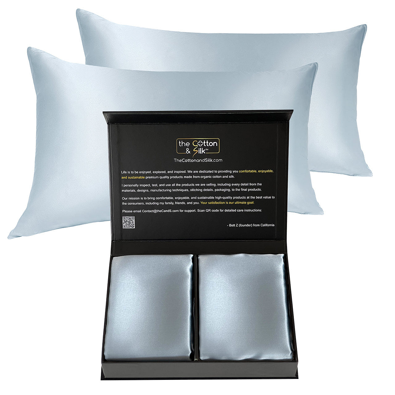 22 Momme Mulberry Silk Pillowcase Pair, Zipper Closure, Sky Blue Queen Size (20“ x 30“) Set of 2 / Sky Blue 0.8 lb