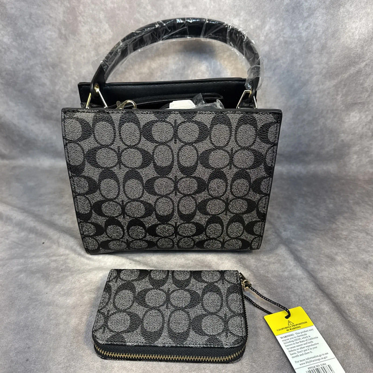 Black And Grey Handbag Purse New With Plus Wallet 1 box