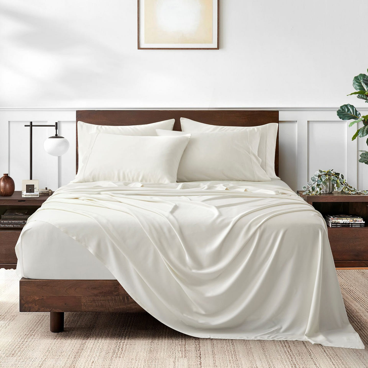 Amerian Home Collection Premium Bamboo Viscose Sheet Set, Pearl White, Full 1800 g