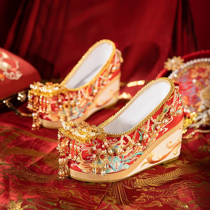 Chinese Wedding Shoes Ancient Style Increase Red Embroidered Shoes 38 Size 1 個