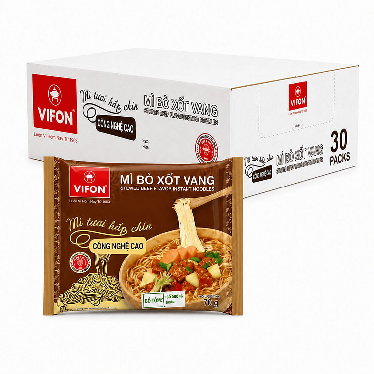 [30- PACK] VIFON Stewed Beef Non-Fried Noodle 2.47 oz