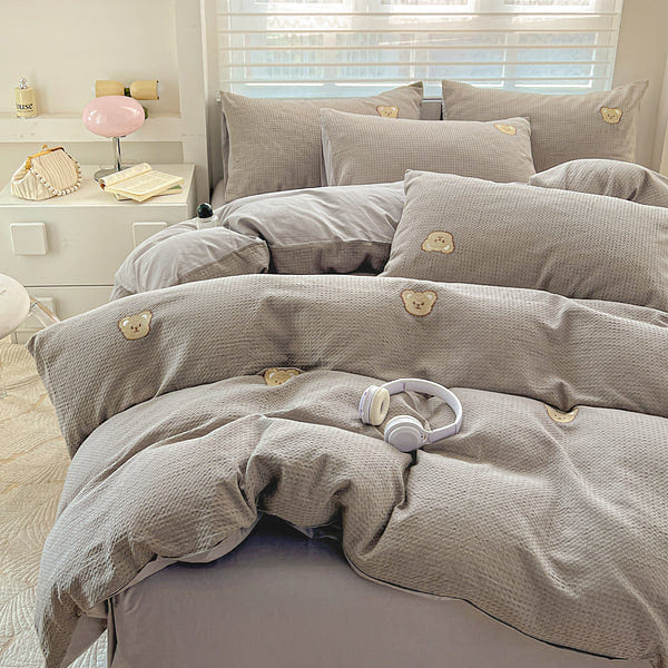 Teddy Waffle Bedding Set Ash Gray-Queen 2000 g