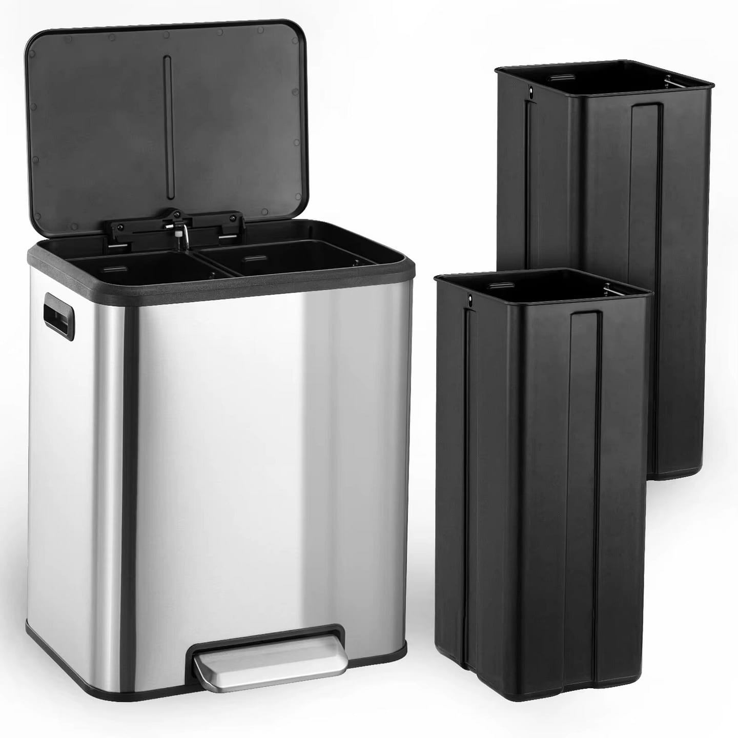 Dual Compartment Stainless Steel Kitchen Trash Can 1 can