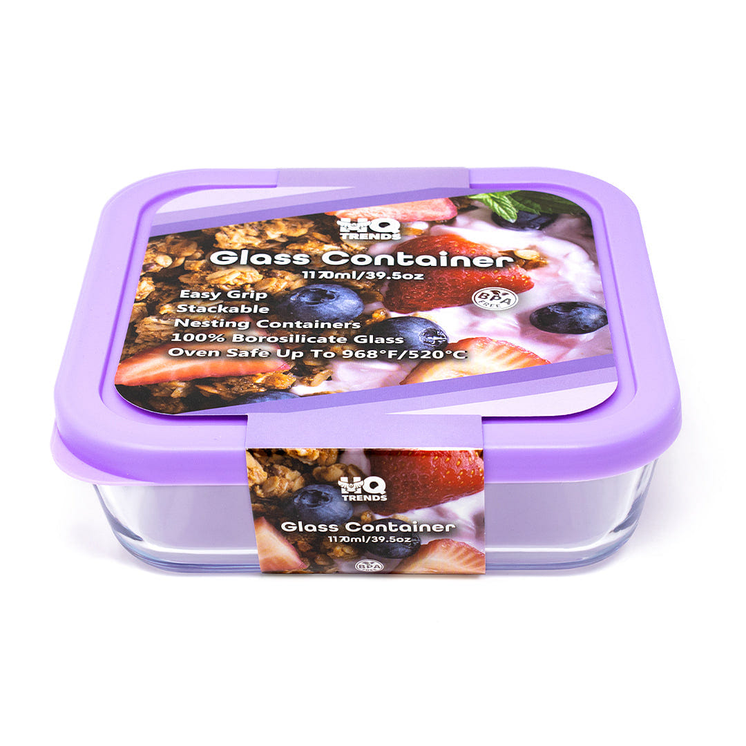 HQ 1170 ML Glass Bakeware Dish for Kitchens with Orange Lid Heat-Resistant Airtight 40oz Square Baking Dish for Cooking Kitchen Storage Refrigerator Boxes 1 each