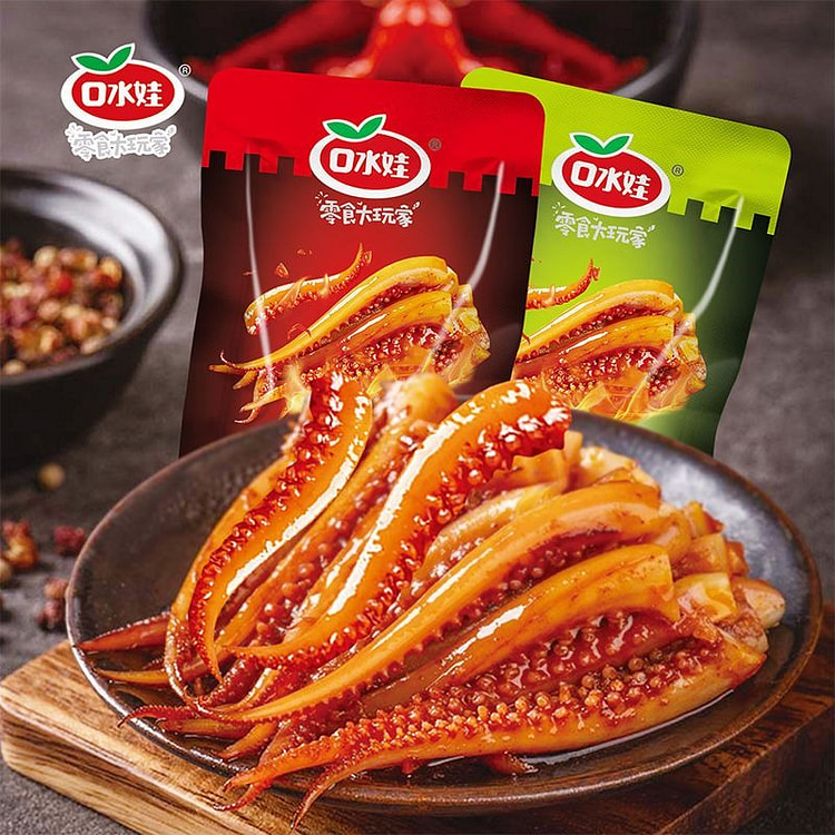口水娃铁板鱿鱼混合口味10包杏鲍菇鱿鱼须香辣8g 8 克