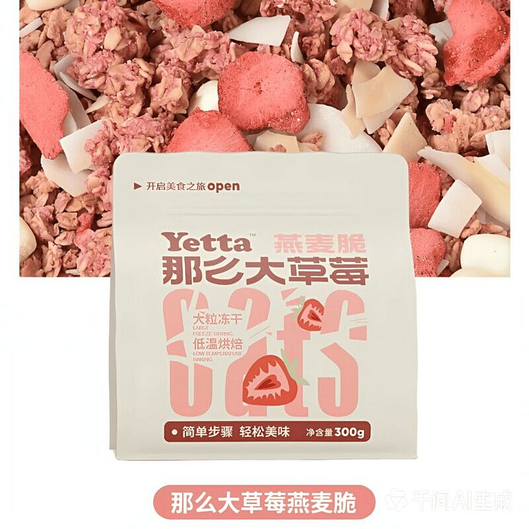 Yetta燕麦脆1袋草莓水果酸奶烘焙燕麦可可麦片 300 克