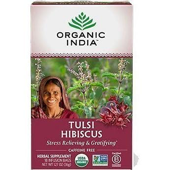 Organic India Tulsi Hibiscus (Stress Relieving & Gratifying), 18 tea bags 18 count