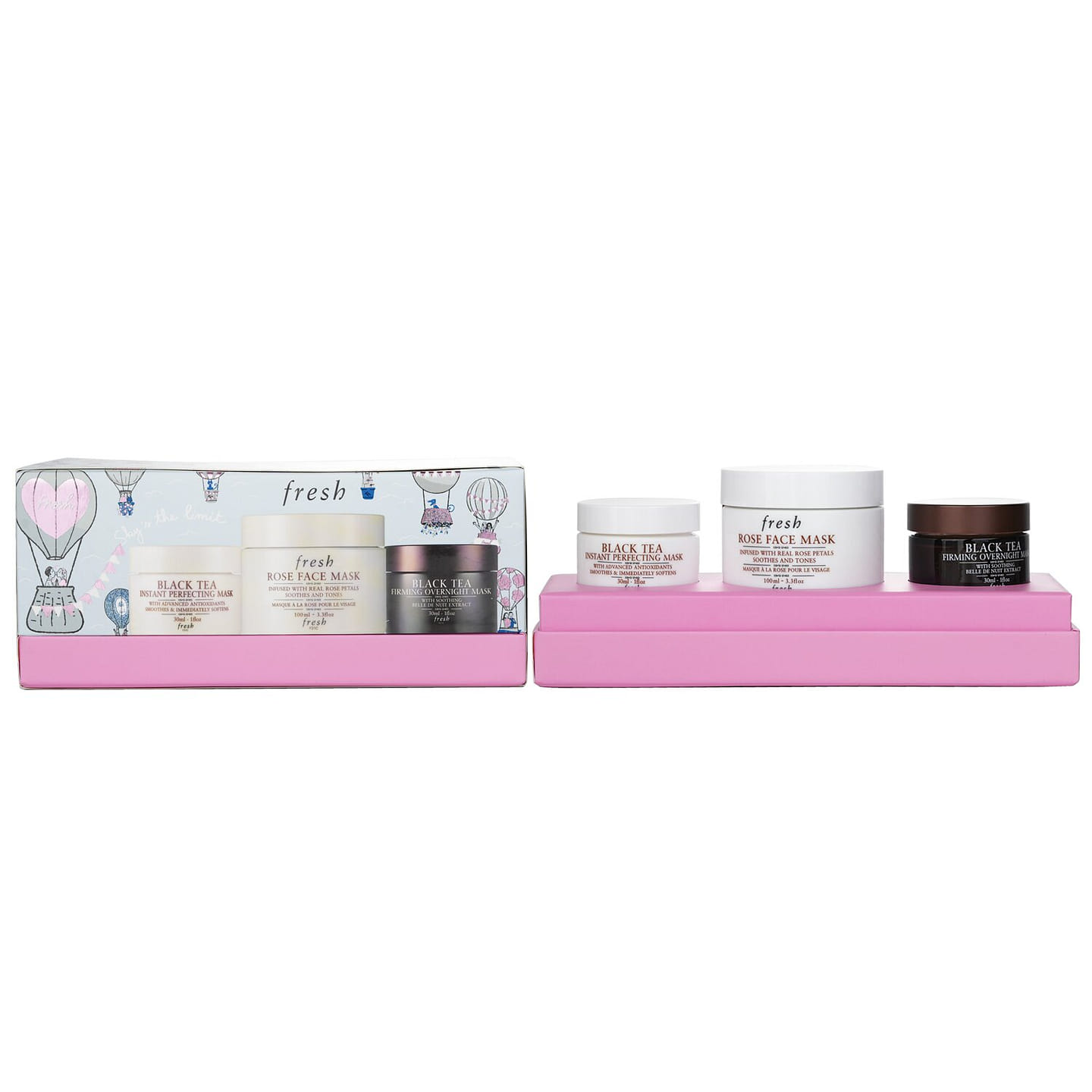 Fresh Face Mask Set: 1x Rose Face Mask – 100ml/3.3oz + 1x Black Tea Firming Overnight Mask – 30ml/1oz + 1x Black Tea Instant Perfecting Mask – 30ml/1oz 3pcs 3 each