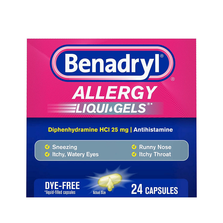 Benadryl无染料抗过敏液体胶囊24粒 1 盒