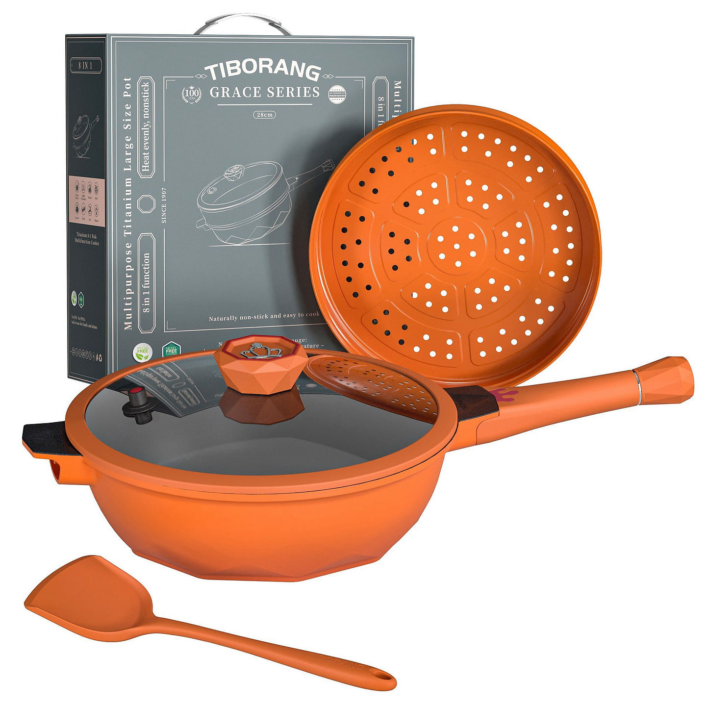 11 Inch Frying Pan with Lid, Nonstick Deep Frying Pan(Tangerine) 6.6 lb