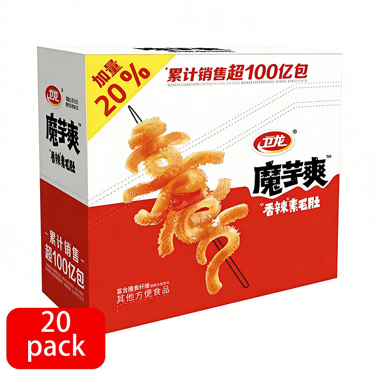 卫龙魔芋爽 香辣味 魔芋丝素毛肚辣条（20pcs） 360 克