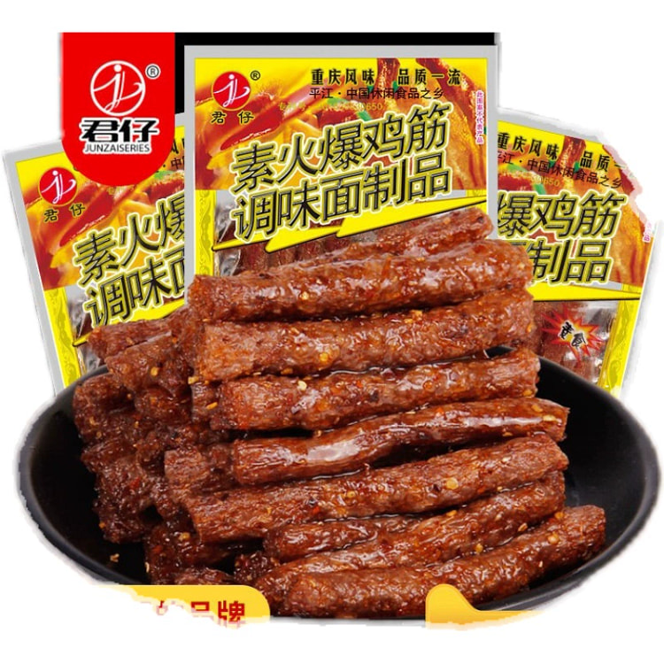 Junzai vegetarian hot chicken tendon spicy strips, spicy sticks, gluten pos