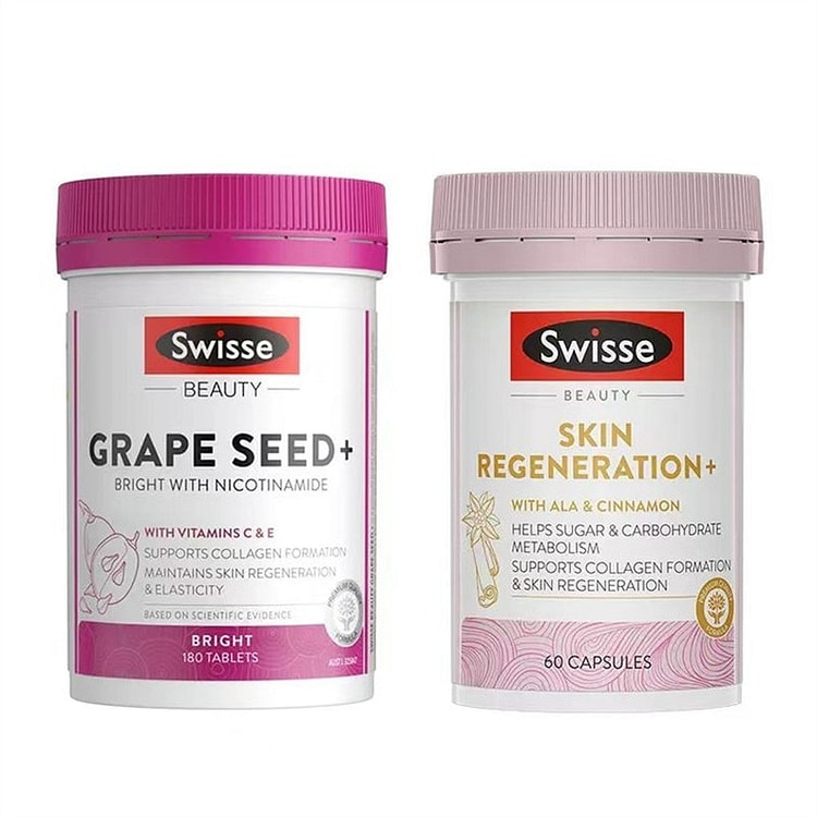 Swisse Skin Whitening Pills + Grape Seed Anti-Glyc 2 box