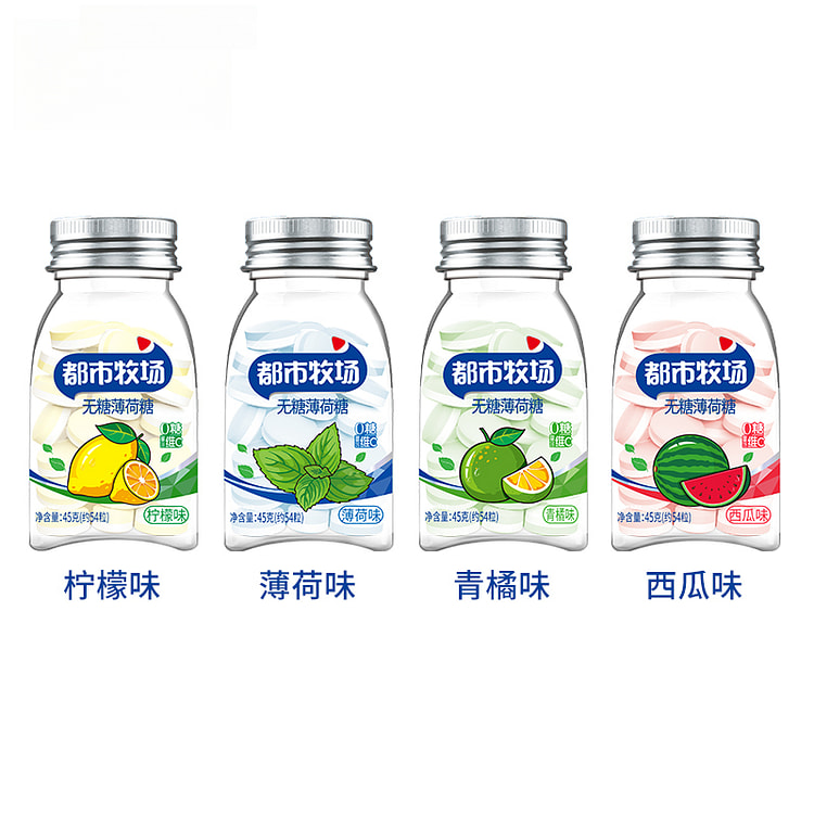 都市牧场薄荷糖柠檬薄荷青橘西瓜45g*4瓶