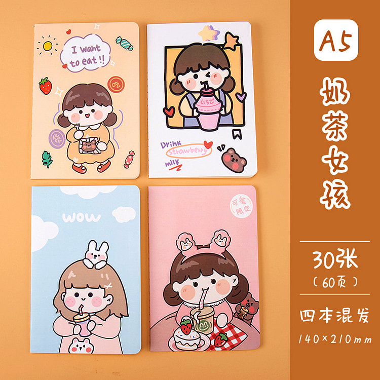 A5 Cute School Notebook - Milk Tea Girl 1 each