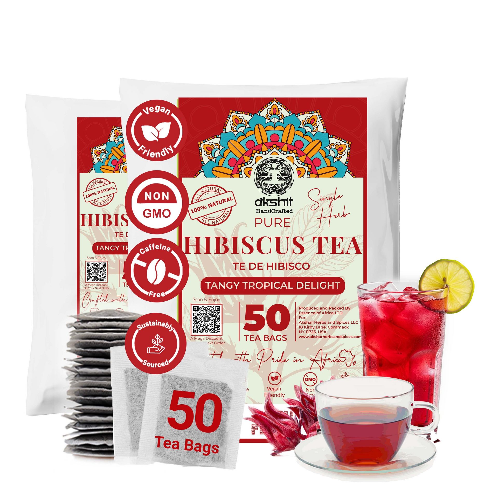 100 Hibiscus Tea Bags, Pure Hibiscus Flower Tea 100 count