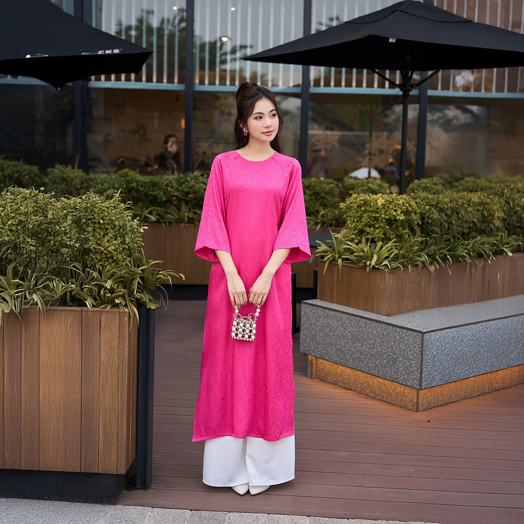 Áo dài cách tân màu hồng, size M