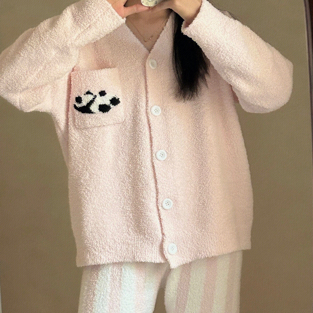 趴趴熊猫牛奶绒保暖睡衣套装 粉 M Size 2000 克