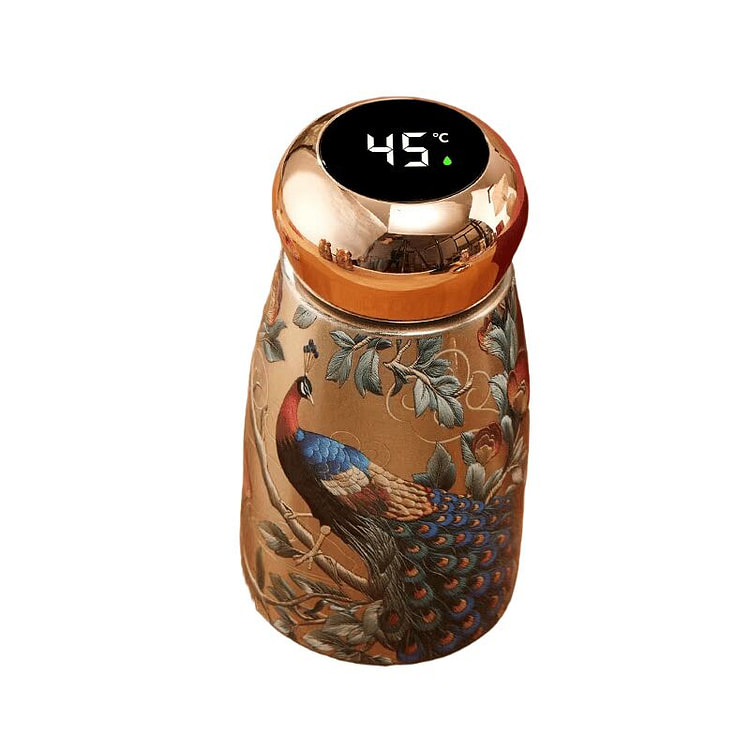 230ml保温杯316L内胆智能显温保冷便携孔雀