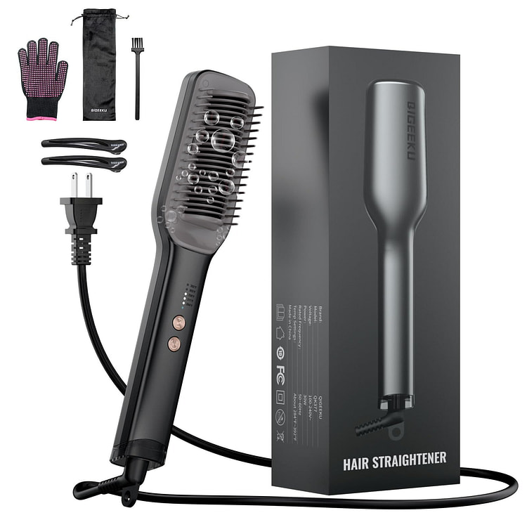 2-in-1 Hair Straightener Brush 5 Temperature Set