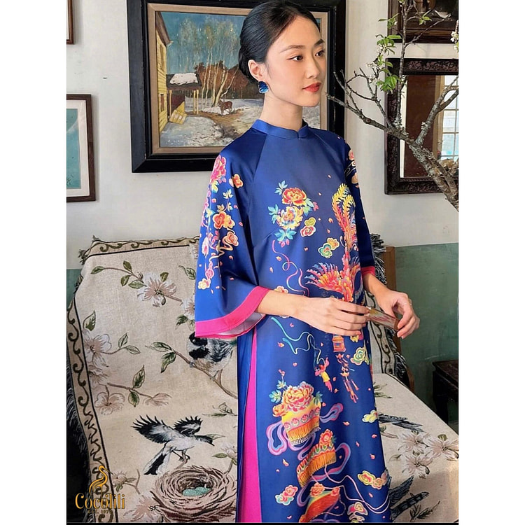 Cocolili Size L M176 Silk Ao Dai (with Pants)