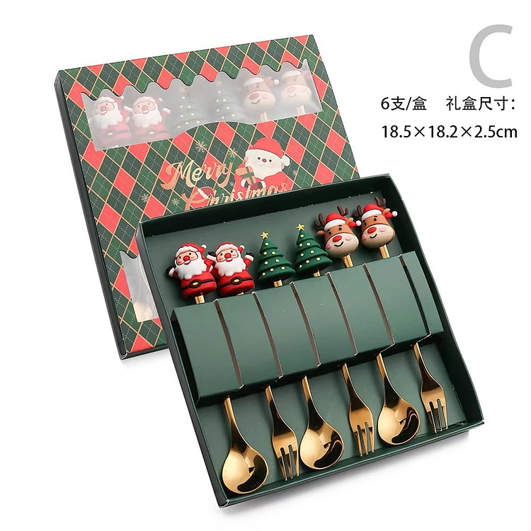 圣诞节 餐具套装 《绿盒公仔6件套C款》小礼品餐具套装 伴手礼