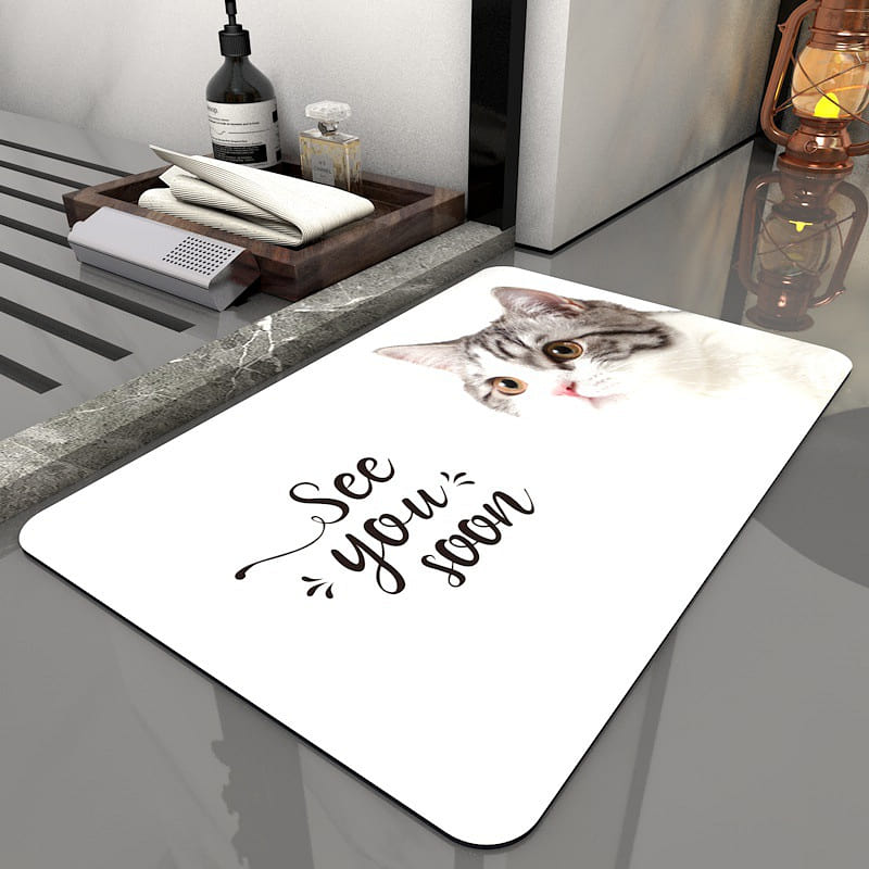 Super Absorbent Diatom Mud Bath Mat Non-Slip Quick Drying,Cat 70*50cm 1 each