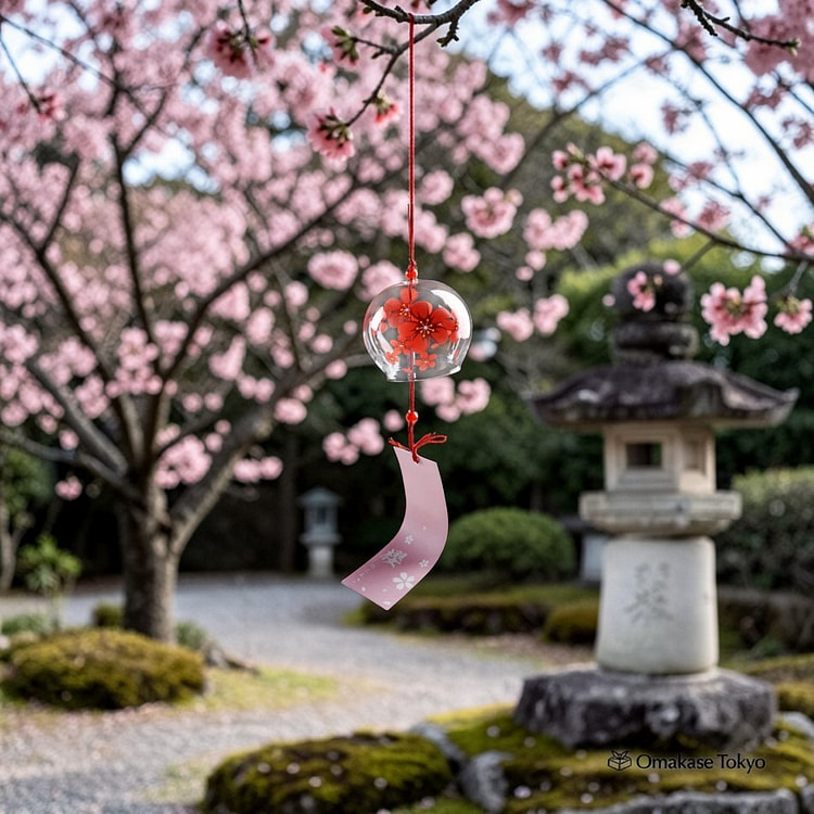 Japanese Glass Wind Chime-Red Sakura