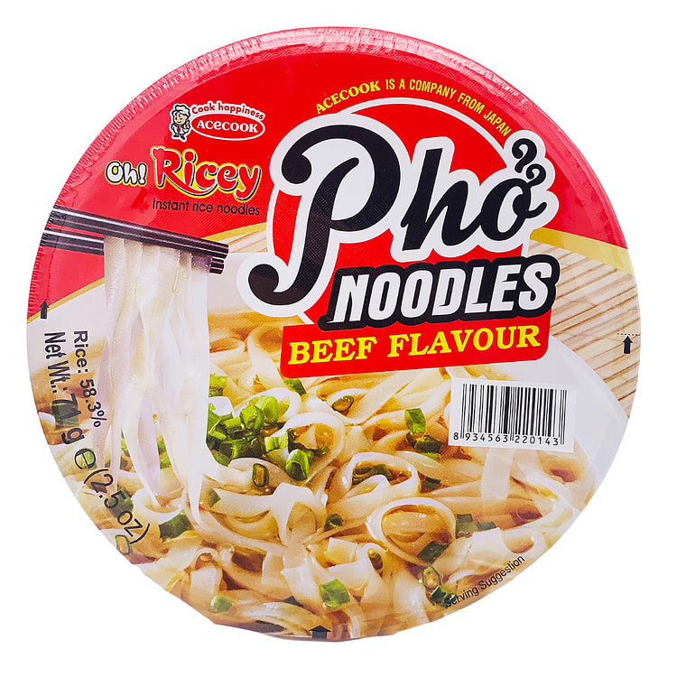 Acecook Oh! Ricey Pho Noodles Beef Flavor Bowl