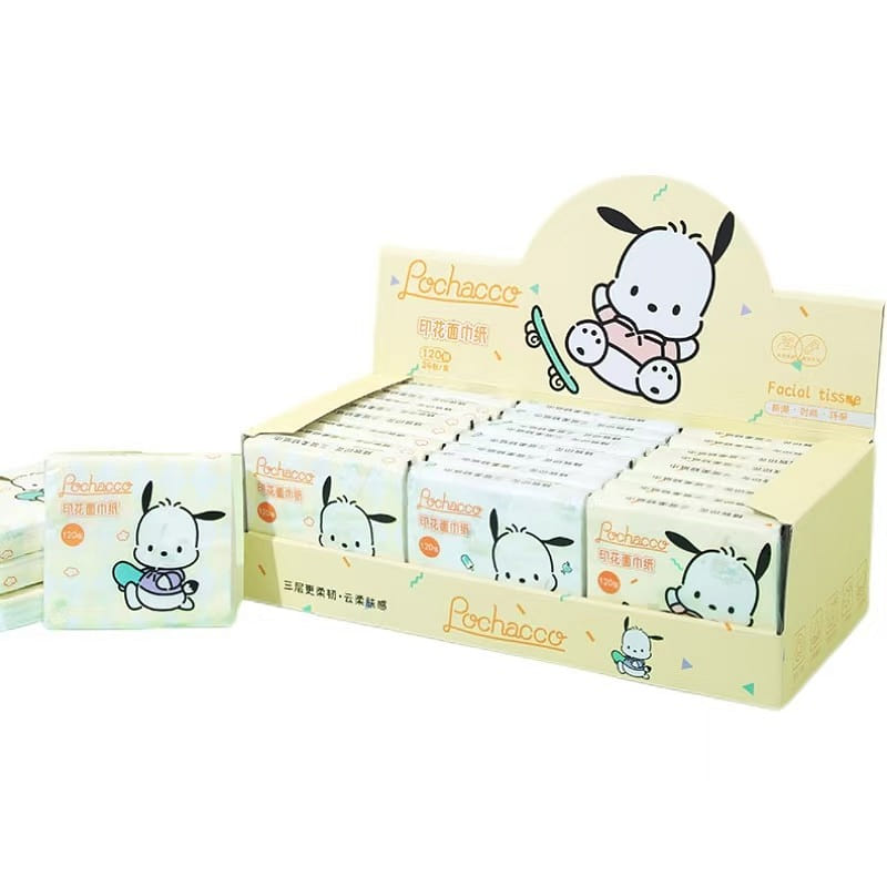 Sanrio Printed Tissue Portable-Yellow – Pachacco -1 Box Contains 24 Packs 1 box