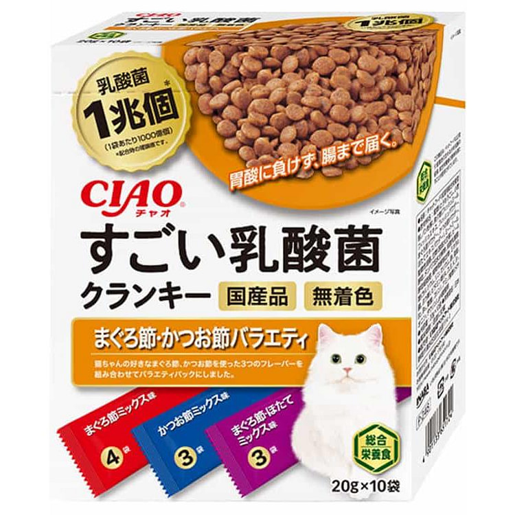 いなばペットフード CIAO すごい乳酸菌クランキーBOX まぐろ節 かつお節バラエティ 20g×10袋 1 個
