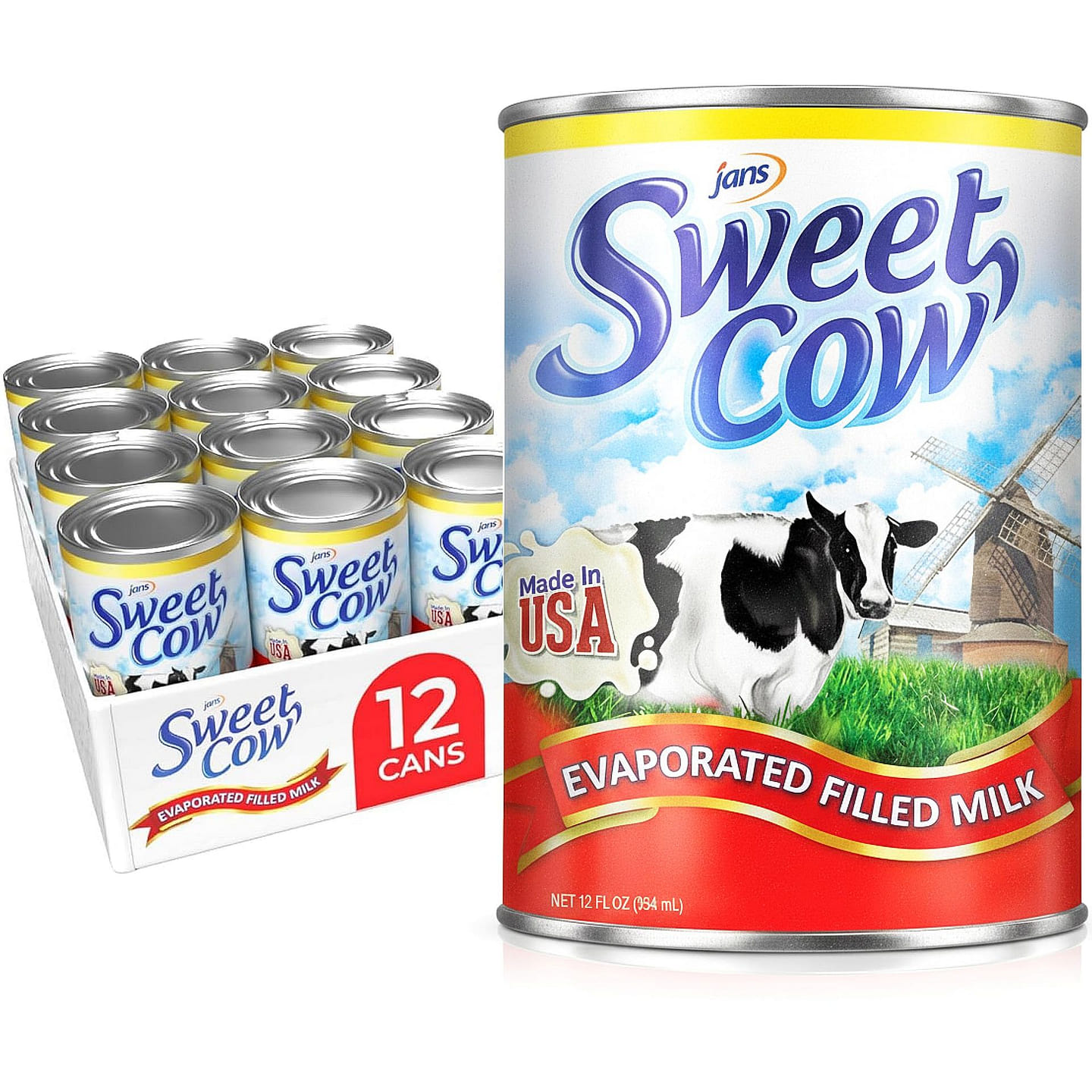Jans Sweet Cow Evaporated Filled Milk Pack of 12 12 fl.oz*12 pack