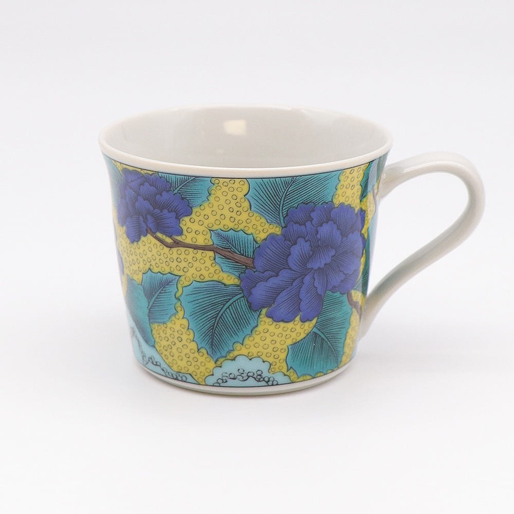 Kutani Ware Handmade Mug Cup (Blue peony, 3.54 x 2.91) Made in Japan 1 each