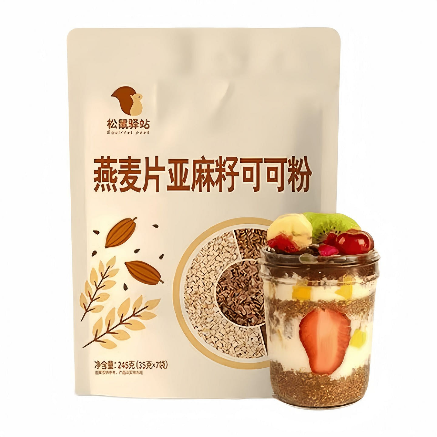 1 bag of oatmeal with flaxseed and cocoa powder 245 g
