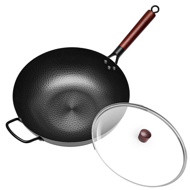 WANGYUAN 34cm Hammered Wok Carbon Steel Wok Pan