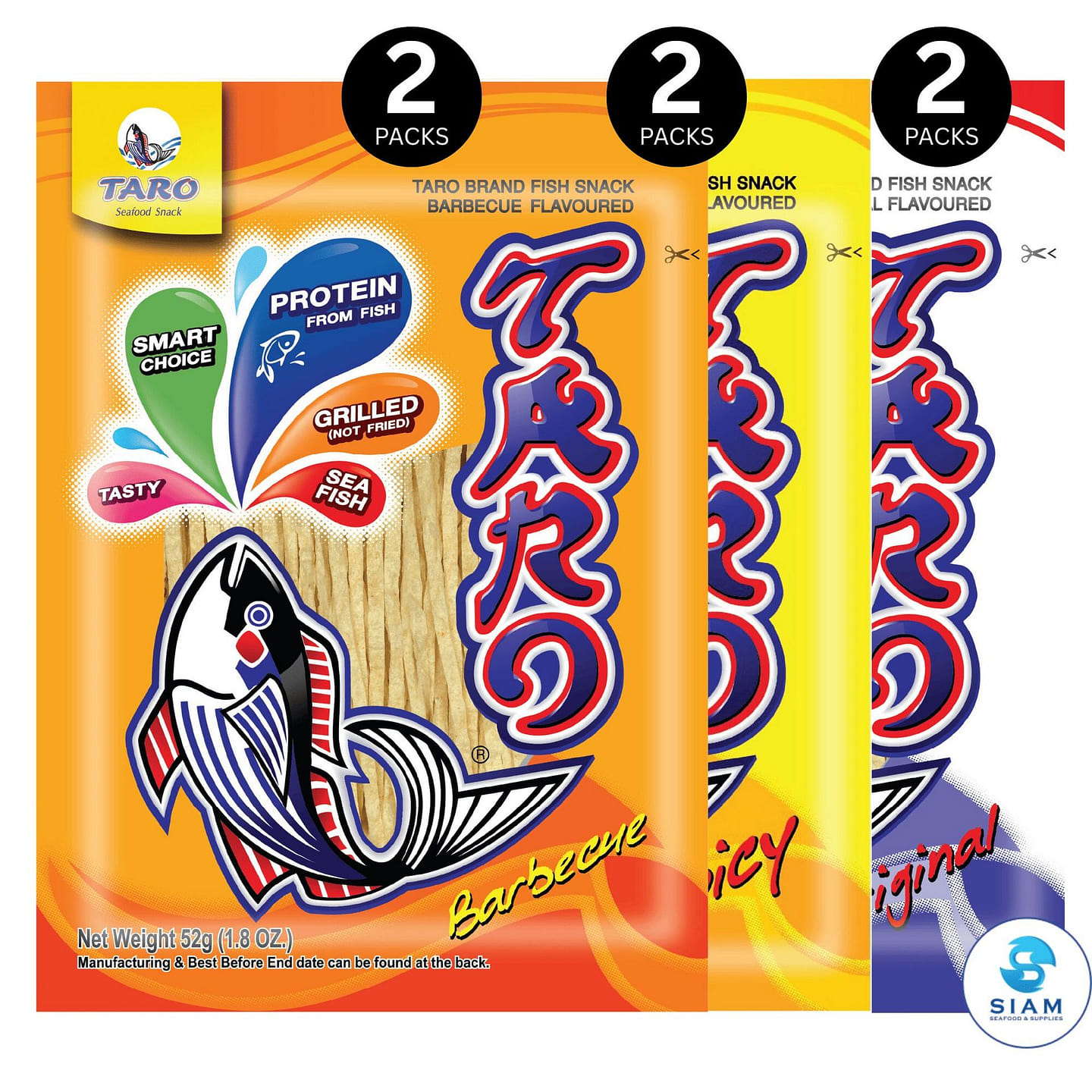 (6-Pack Mixed) TARO BRAND Thai Fish Snack 52g 6 count