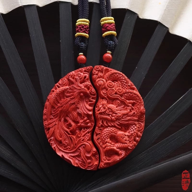 Cinnabar Dragon Phoenix brand necklace 1 set 1 each