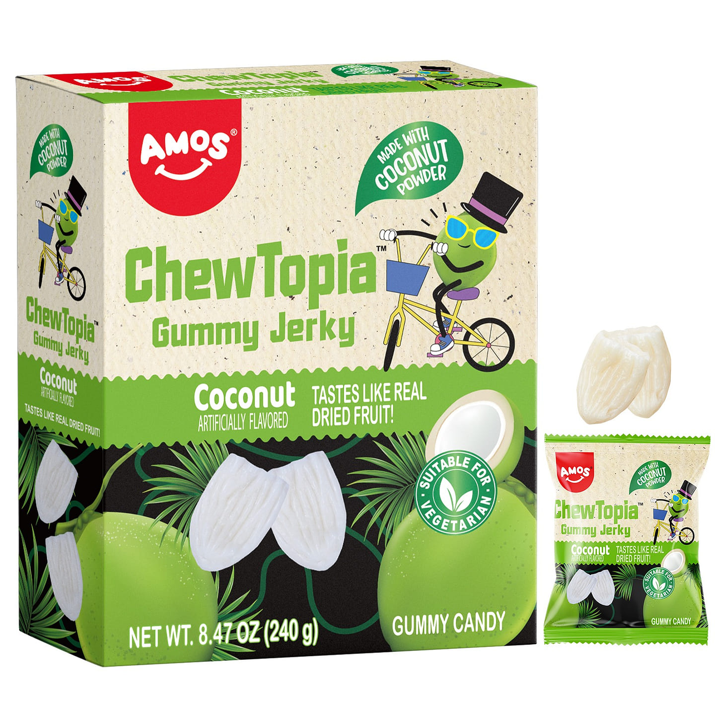 Amos ChewTopia Coconut Gummy Jerky(9ct) 8.47 oz