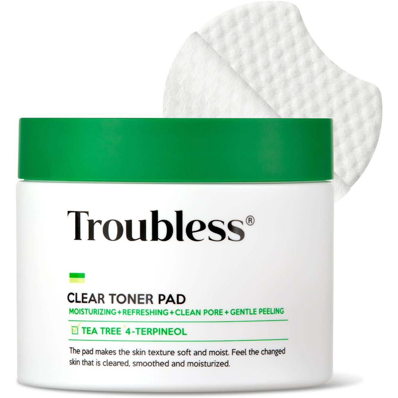 Troubleless Clear Toner Pad for Face | Gentle Peeling & Facial Soothing Toner with Tea Tree, 60 Pads (5.57 oz) 1 each