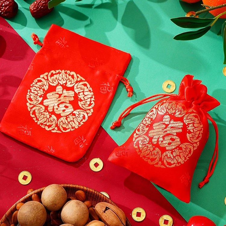 春节福袋红包新年利是封 抽绳袋空布袋礼物袋 10 个